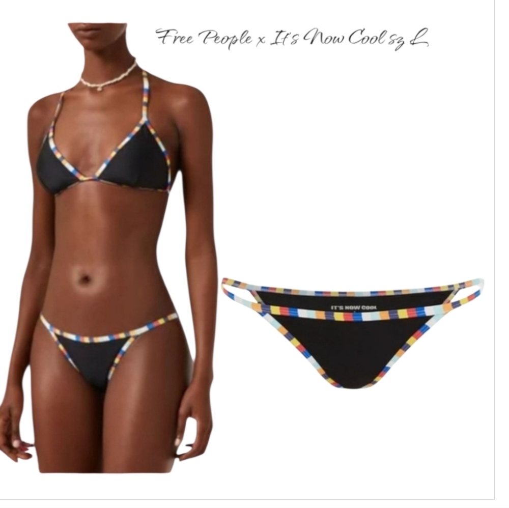NWT Free People It’s Now Cool The Tallow Duo String Bikini Bottom L Black